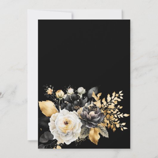 Goud Zwart Wit Bloemen Vrijgezellenfeest Kaart (Achterkant)