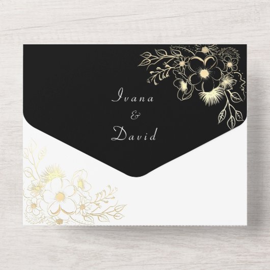  Goud Zwart-Wit Bruiloft All In One Uitnodiging (Achterkant)