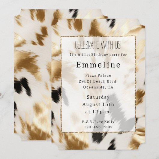 Goud Zwart Wit Cream Western Koeienhuid Kaart (Voorkant / Achterkant)