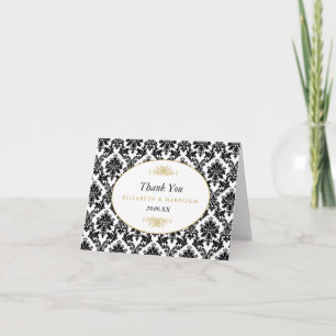 Goud Zwart & Wit Damask Bruiloft Dank Bedankkaart