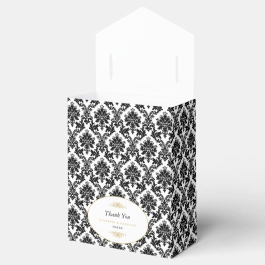 Goud Zwart & Wit Damast Bruiloft Bedankdoosjes (Geopend)