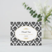  Goud Zwart & Wit Damast Bruiloft Bedankt Briefkaart (Staand voorkant)