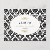  Goud Zwart & Wit Damast Bruiloft Bedankt Briefkaart (Voorkant)