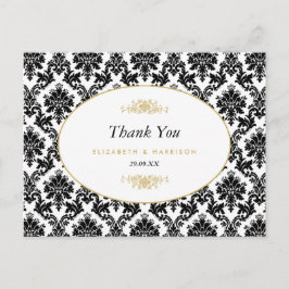 Goud Zwart & Wit Damast Bruiloft Bedankt Briefkaart