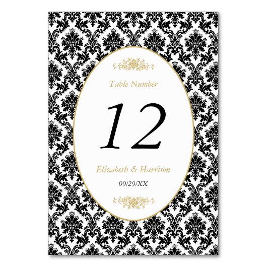 Goud Zwart & Wit Damast Bruiloft Kaart (Achterkant)