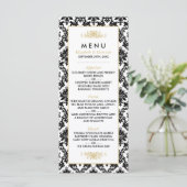  Goud, Zwart & Wit Damast Bruiloft Menu (Staand voorkant)