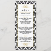  Goud, Zwart & Wit Damast Bruiloft Menu (Voorkant)
