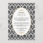  Goud, Zwart & Wit Damast Bruiloft Menu (Voorkant)