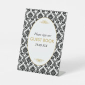  Goud Zwart & Wit Damast Bruiloft Reclamebord Met Voetstuk (Voorkant)