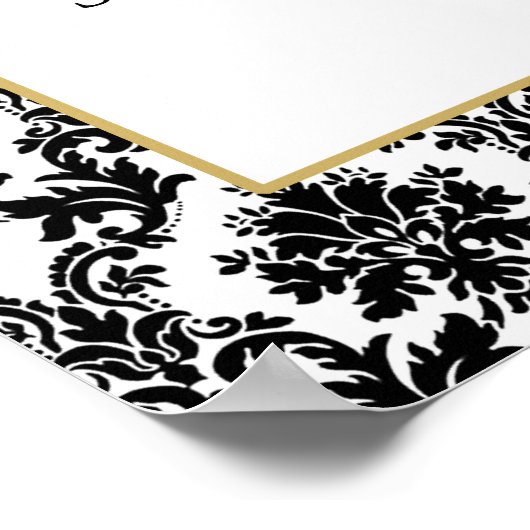  goud, zwart & wit damast bruiloft welkom poster (Hoek)