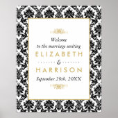  goud, zwart & wit damast bruiloft welkom poster (Voorkant)