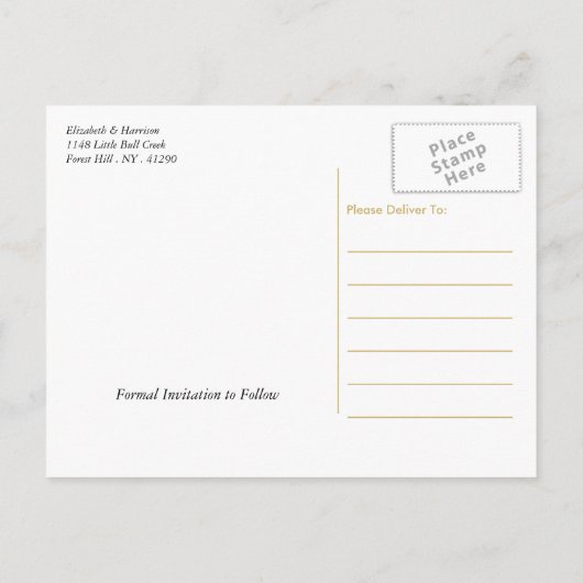 goud, zwart & wit damast sparen de datum aankondigingskaart (Achterkant)