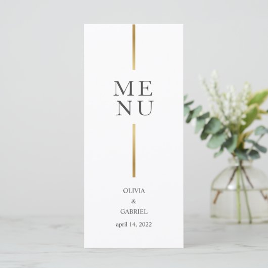 Goud zwart-wit. Eenvoudig modern huwelijksdiner Menu (Staand voorkant)