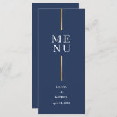 Goud zwart-wit. Eenvoudige, moderne blauwe bruilof Menu (Voorkant / Achterkant)
