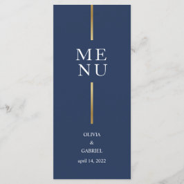 Goud zwart-wit. Eenvoudige, moderne blauwe bruilof Menu