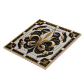 Goud Zwart-Wit Fleur de Lis Faux Relief Tegeltje (Zijkant)