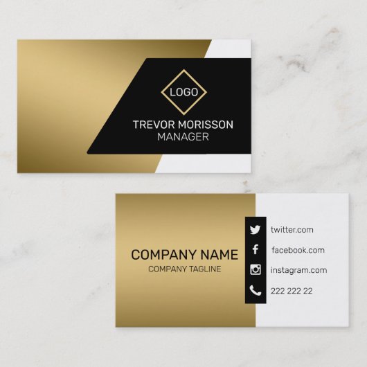 Goud Zwart Wit Geometrisch Visitekaartje (Voorkant / Achterkant)