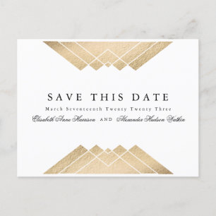 Goud Zwart & Wit Geometrische Gatsby Save The Date Aankondigingskaart
