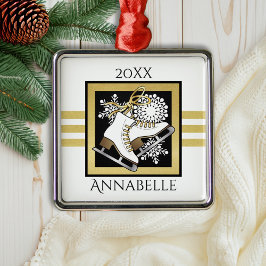 Goud Zwart Wit Kunstschaatsen / Schaatsen Metalen Ornament