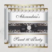 Goud Zwart Wit Luipaard Sweet 16 Party Kaart (Voorkant / Achterkant)