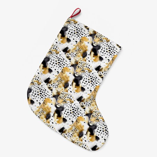 Goud Zwart Wit Luipaarden Grote Kerstsok (Voorkant (Hangend))