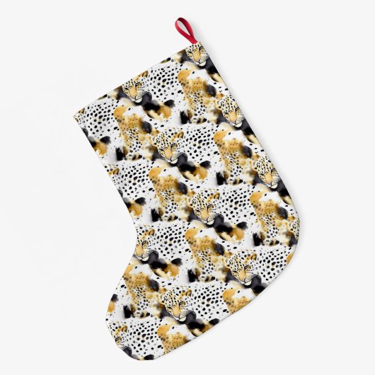 Goud Zwart Wit Luipaarden Grote Kerstsok (Achterkant (Hangend))