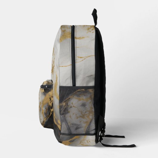Goud, Zwart & Wit Marmer | Bedrukte Rugzak (Rechts)