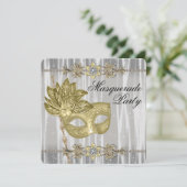 Goud Zwart Wit Masquerade Feest Kaart (Staand voorkant)
