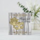 Goud Zwart Wit Masquerade Feest Kaart (Staand voorkant)