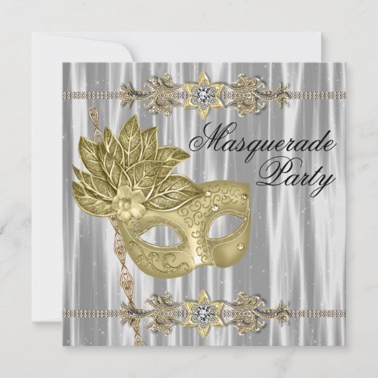 Goud Zwart Wit Masquerade Feest Kaart (Voorkant)