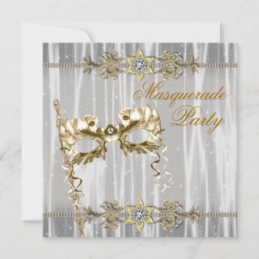 Goud Zwart Wit Masquerade Feest Kaart (Voorkant)
