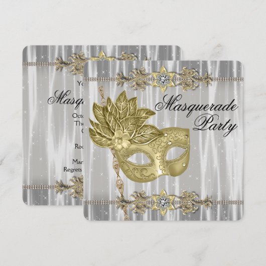 Goud Zwart Wit Masquerade Party Kaart (Voorkant / Achterkant)