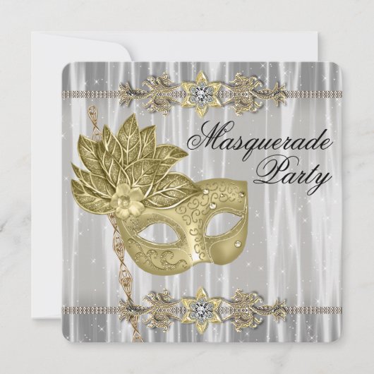 Goud Zwart Wit Masquerade Party Kaart (Voorkant)