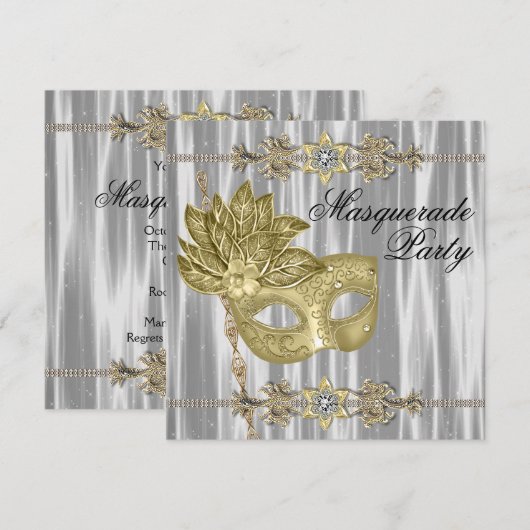 Goud Zwart Wit Masquerade Party Kaart (Voorkant / Achterkant)