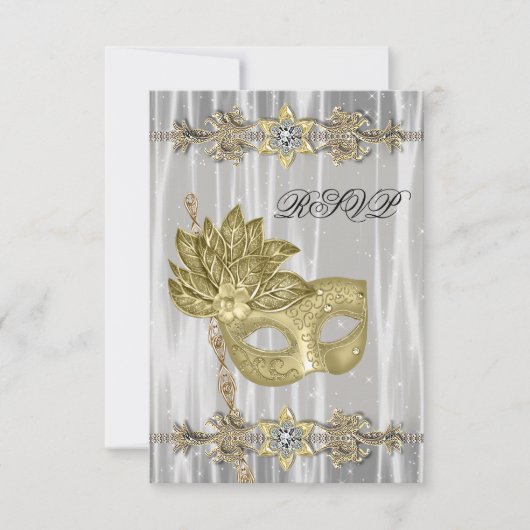 Goud Zwart Wit Masquerade Party RSVP (Voorkant)