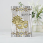 Goud Zwart Wit Masquerade Party RSVP (Staand voorkant)