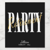Goud, Zwart & Wit Pensioenfeest Wijn Etiket (Enkel label)