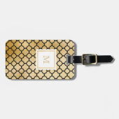 Goud, zwart wit quatrefolie-Bagagelabel Bagagelabel (Voorkant horizontaal)