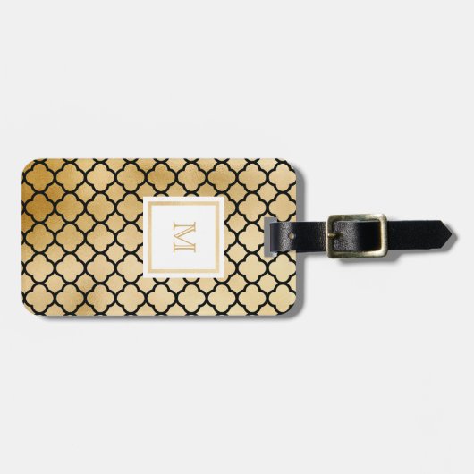 Goud, zwart wit quatrefolie-Bagagelabel Bagagelabel (Voorkant horizontaal)