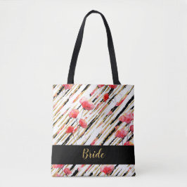 *~* Goud Zwart Wit Rood Klaproos Patroon Tote Bag