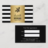 Goud Zwart Wit Strepen Hair Stylist Afspraak Afsprakenkaartje (Voorkant / Achterkant)