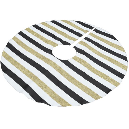 Goud Zwart Wit Stripes Kerstmis Kerstboom Rok (Gekanteld)