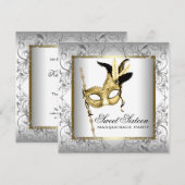 Goud Zwart Wit Sweet Sixteen Masquerade Party Kaart (Voorkant / Achterkant)