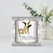 Goud Zwart Wit Sweet Sixteen Masquerade Party Kaart (Staand voorkant)