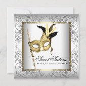 Goud Zwart Wit Sweet Sixteen Masquerade Party Kaart (Voorkant)