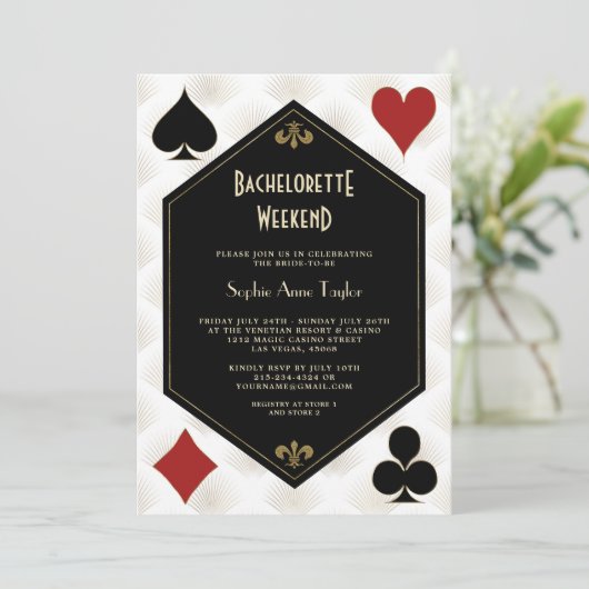 Goud Zwart Wit Vegas Casino vrijgezellenweekend Kaart (Staand voorkant)