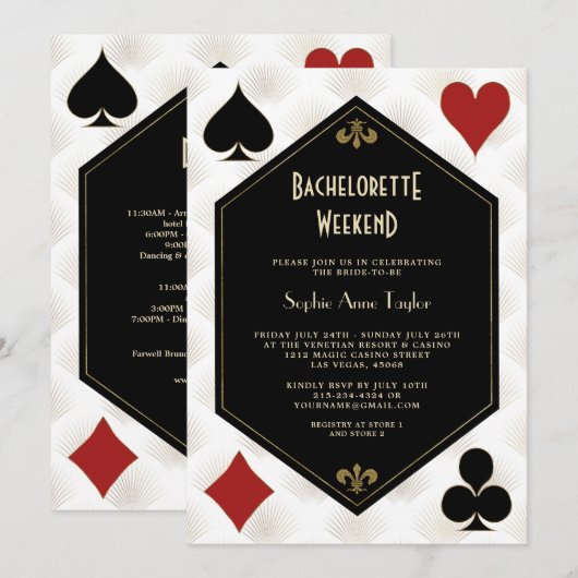 Goud Zwart Wit Vegas Casino vrijgezellenweekend Kaart (Voorkant / Achterkant)