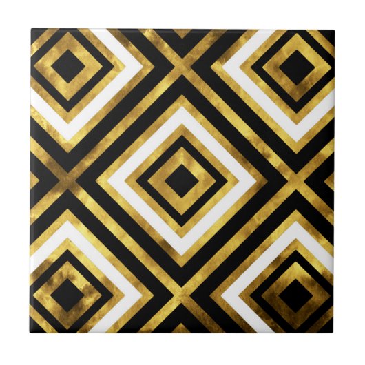 Goud Zwart Wit Waterverf Diamond Geometrisch Tegeltje (Voorkant)