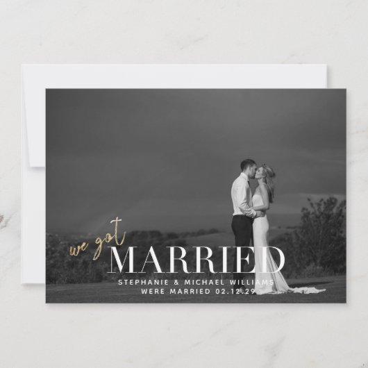 Goud Zwart & Wit We Zijn Getrouwd Foto Kaart (Voorkant)