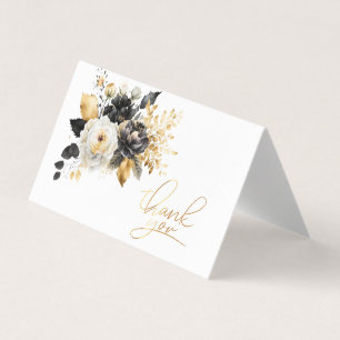 Goud Zwart Witte Bloemen Bedankkaart Visitekaartje